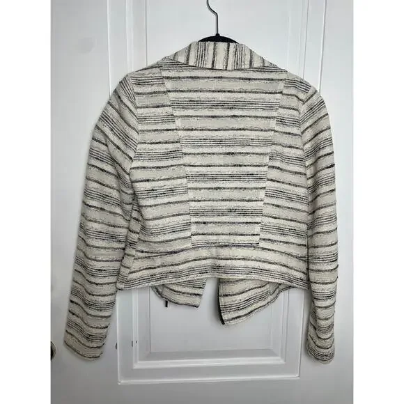 Stoosh Moto Jacket Full Zip Textured Tweed Light Weight Ivory Blazer Womens M - Picture 7 of 10